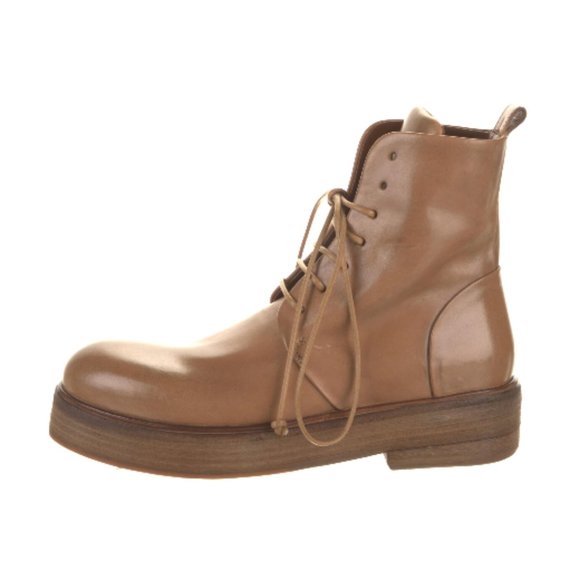 MARSÈLL camel lace-up leather combat boots platform sole 8 - Picture 2 of 4